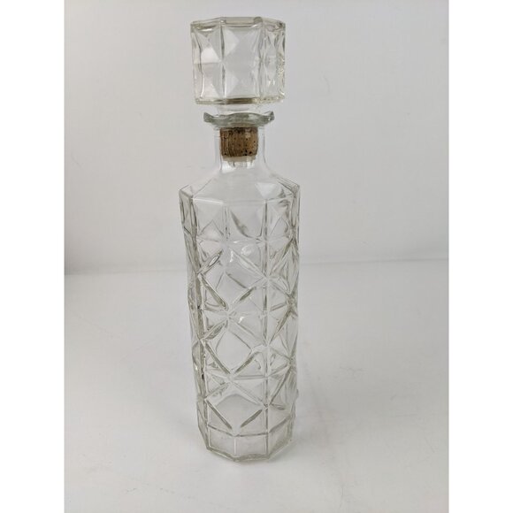 Vintage French Cut Glass Whiskey Decanter Clear With Stopper Liquor